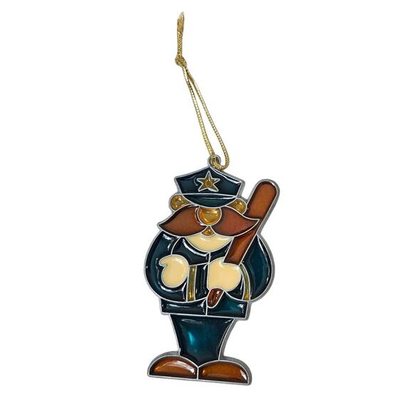 Cartoon Fun Police Man Stain Glass Mustache Billy Club Blue - Picture 1 of 5